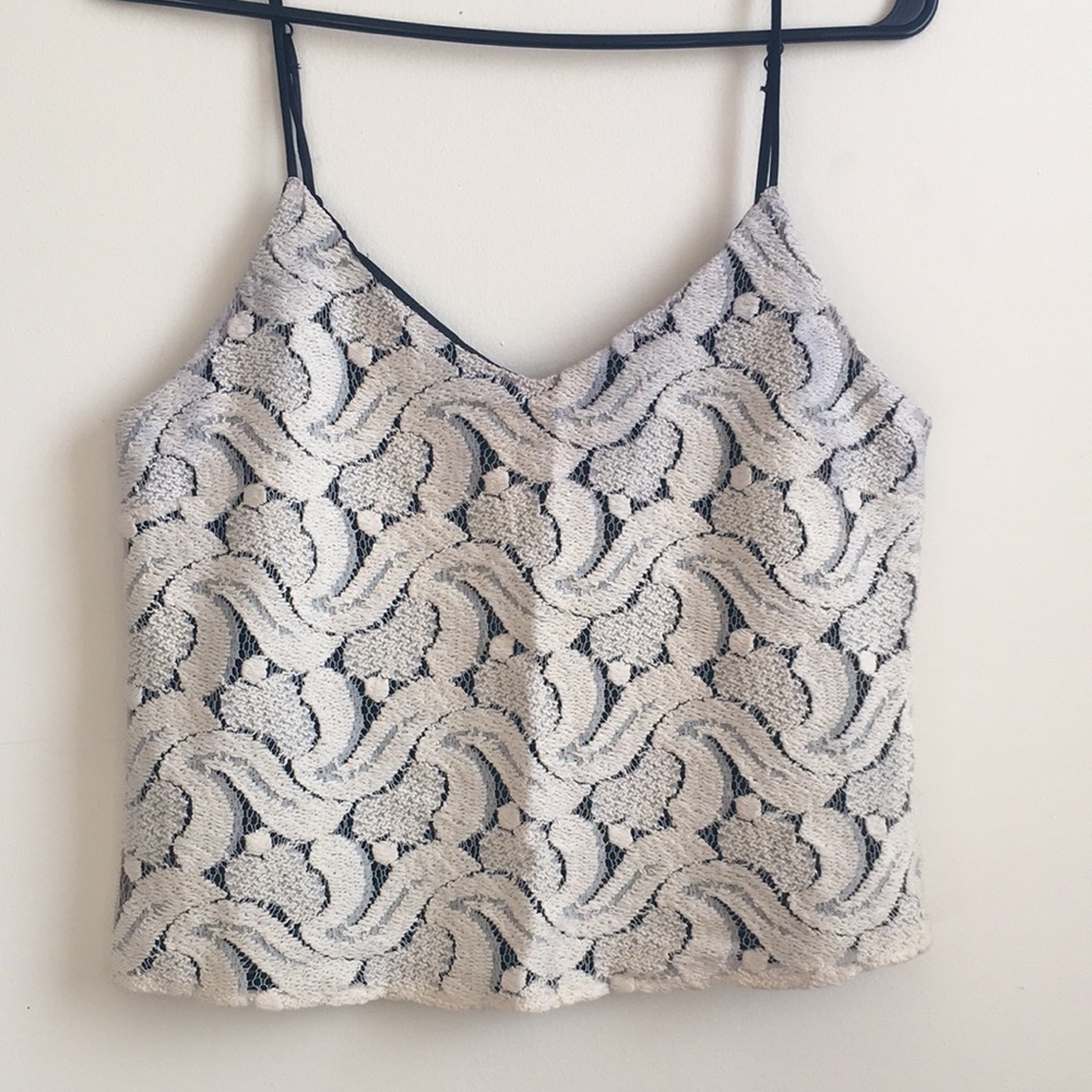 Style Saint White and Black Crop Lace Tank Size Small